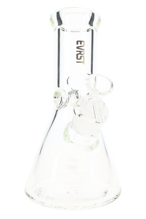 Clear EVRST 8.5 inch 9 mm thick glass beaker bong with ice pinch and 18.8 mm GoG joint, shown empty against a white background