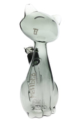 Tall smoky gray 9.5-inch Hemper Alley Cats XL cat glass bong with 14.5 mm bowl, shown at a close front angle on white.