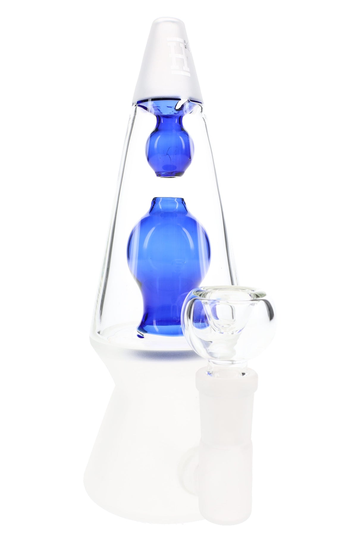 Blue Hemper That 70’s lava lamp style 7-inch glass bong on frosted base with clear bowl slide, centered in a clean studio shot.