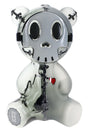 Half-frosted black Hemper Scare Bears Teddy Bear XL glass bong with skull face, stitched details and red heart decal, front angle on white.