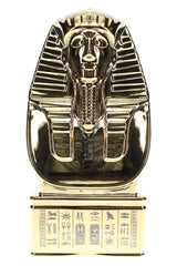 Gold Hemper Ancient Egypt XL 9.5-inch pharaoh bust glass bong with hieroglyphic pedestal base, straight front view on bright white background.