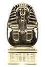 Gold Hemper Ancient Egypt XL 9.5-inch pharaoh bust glass bong with hieroglyphic pedestal base, straight front view on bright white background.