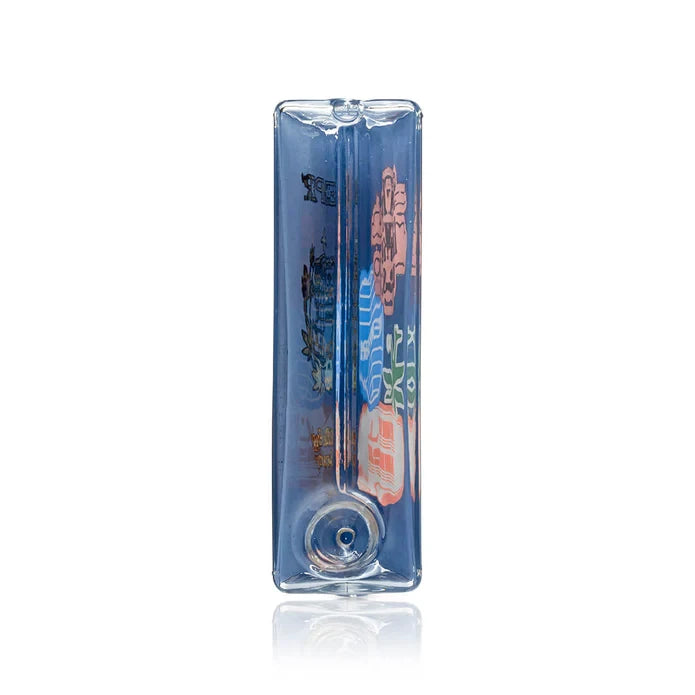 Edge view of the HEMPER Passport Glass Hand Pipe showing its recessed bowl and internal glass channel
