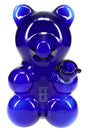 Deep blue Hemper Gummy Bear XL glass bong with ear mouthpiece and paw bowl, front studio view on white background.