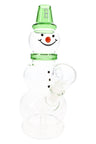 Hemper 8-inch snowman bong with green hat accents, smiling face and clear bowl, festive glass piece on white.