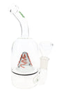 Clear 7-inch Hemper Volcano glass bong with orange lava cone, inline perc, curved mouthpiece and 14.5 mm bowl on white background.