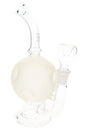 Frosted white Hemper Full Moon 7-inch glass bong with cratered sphere chamber, bent neck and clear 14 mm bowl on a round base.