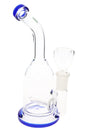 Clear 6½ inch Hemper Whistler glass bong with blue-accent mouthpiece and base, inline perc and 14 mm bowl on white background.