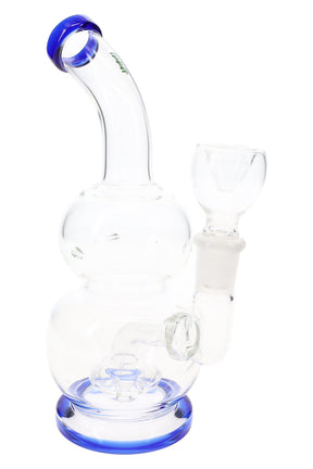 Hemper 6-inch Tornado Vortex bong with blue accents, globe chamber and showerhead perc on white background.