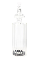 Clear 11-inch GRAV Monarch glass gravity bong with scalloped decanter body and stopper style mouthpiece on white background.