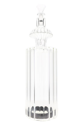 Clear 11-inch GRAV Monarch glass gravity bong with scalloped decanter body and stopper style mouthpiece on white background.