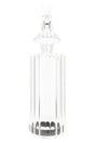 Clear 11-inch GRAV Monarch glass gravity bong with scalloped decanter body and stopper style mouthpiece on white background.