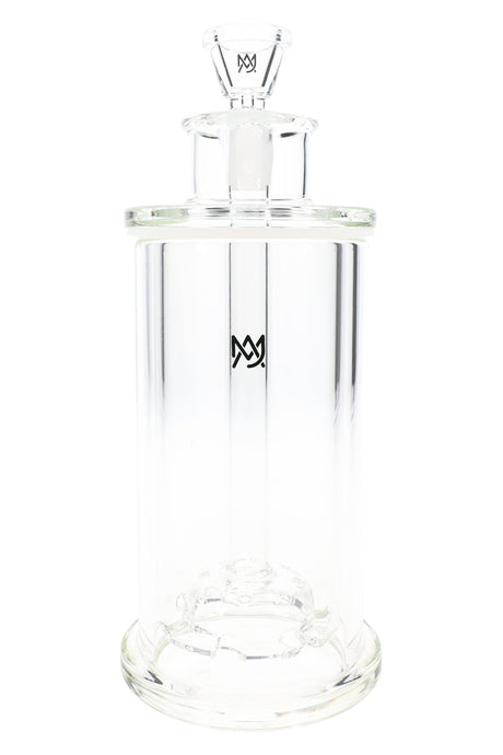 Front view of MJ Arsenal Piston glass gravity bong, clear borosilicate body with disc perc and thick base.