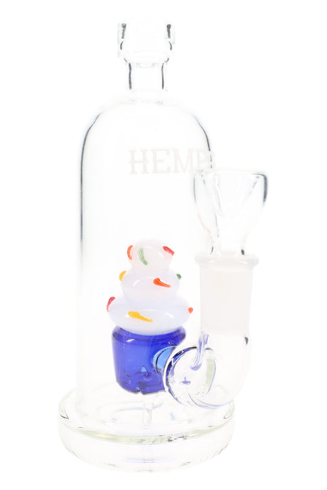 Clear 6″ Hemper cupcake perc glass bong with flared base and stemless 14.5 mm female joint, bowl included