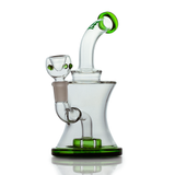 Angled shot of Hemper Hourglass V2 glass bong with included bowl, ergonomic hourglass body for easy grip