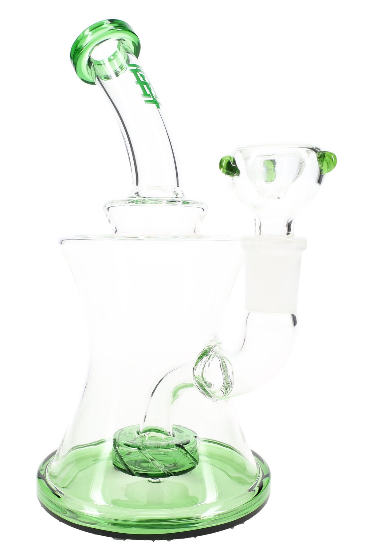 Front view 7″ Hemper Hourglass V2 glass bong with showerhead perc and wide base, color accents shown