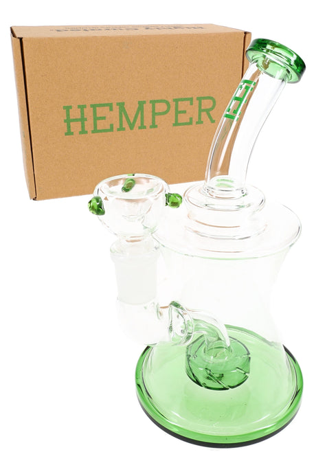 Boxed Hemper Hourglass V2 glass bong set, compact 7″ stemless piece with matching 14.5 mm bowl included
