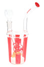 Clear 6″ Hemper popcorn glass bong with inline perc and red-and-white bucket styling, stemless 14.5 mm joint