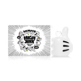 Hemper High Jinx mini bong beside branded box, black-and-white cartoon styling with included matching bowl for dry herb
