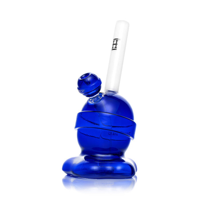Side angle of 9″ “Sucker 4 Love” XL bong showing showerhead percolator and stemless profile, taller daily-driver setup