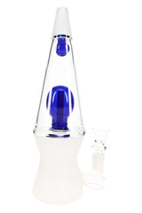 Blue-accent Hemper That 70’s XL glass bong front view with frosted base and 14.5 mm bowl, 10.5″ tall
