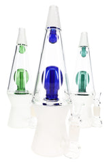 Three Hemper That 70’s XL glass bongs grouped in teal, blue, and green accents for color comparison display