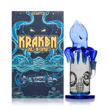 Hemper Kraken XL glass bong beside retail box, blue kraken topper and submarine-style smoked base on white