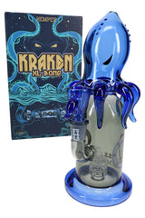 Boxed Hemper Kraken XL glass bong set, 9.5″ with blue kraken top and smoked base, bowl included