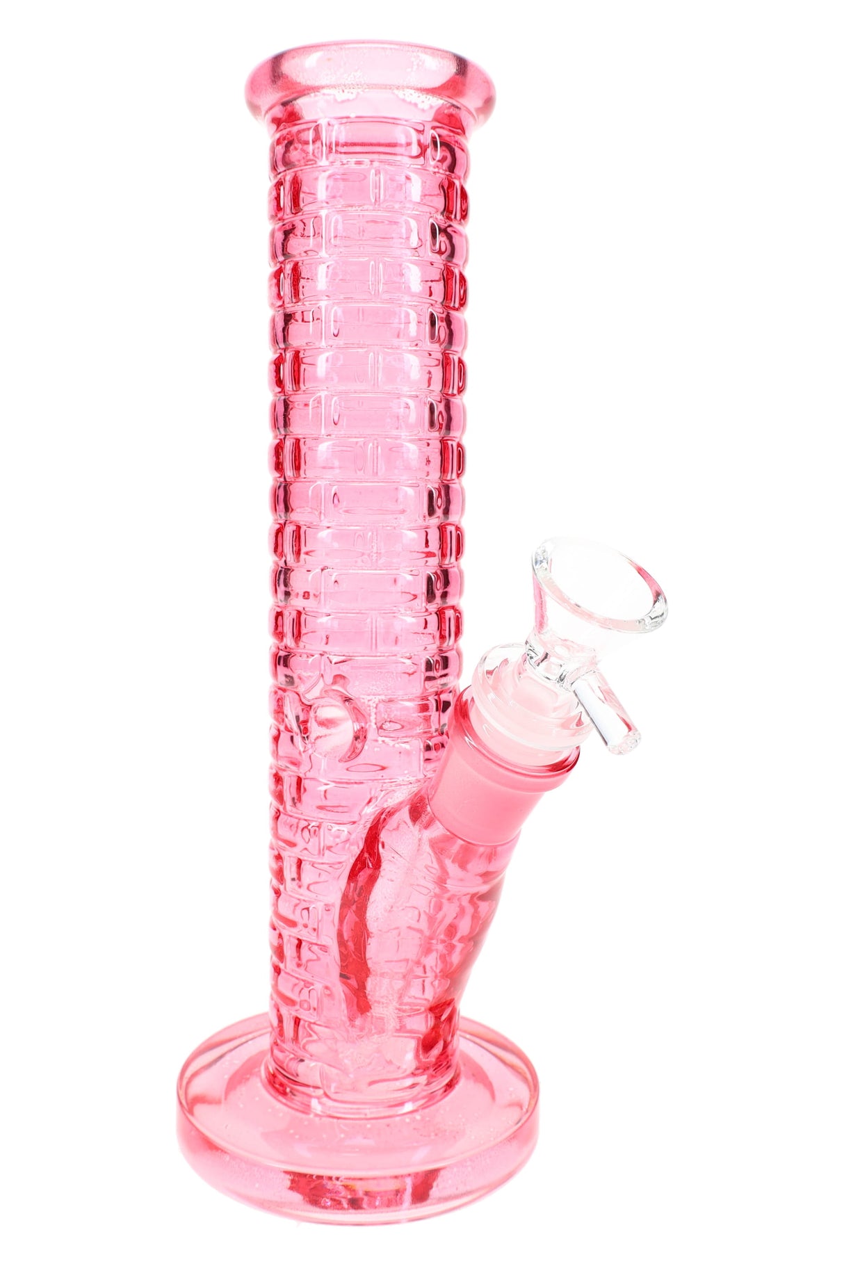 Pink 9½″ brick straight shooter bong showing ice pinch and 18.8 mm female joint, angled product view