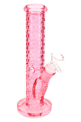 Pink 9½″ brick straight shooter bong showing ice pinch and 18.8 mm female joint, angled product view