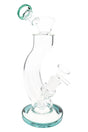 Single 9″ curved matrix perc bong with teal base and matching mouthpiece, stemless 14.5 mm joint view