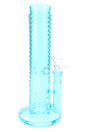 Blue 10″ wave-texture straight shooter bong with showerhead perc and ice pinch, upright front view
