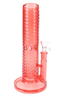 Red 10″ wave-texture straight shooter bong with stemless 14.5 mm joint and matching bowl, hero shot