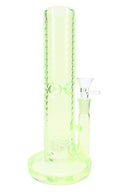 Neon green 10″ wave-texture straight shooter bong with showerhead perc and ice pinch, full-length view
