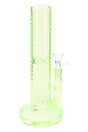 Neon green 10″ wave-texture straight shooter bong with showerhead perc and ice pinch, full-length view