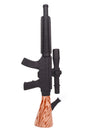 24″ rifle-style glass beaker bong with faux woodgrain base and long barrel body, hero product photo on white
