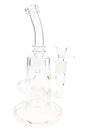 Clear 9½″ stemless recycler bong with 14.5 mm joint and Fabergé chamber, front view with bowl slide