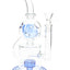 Blue-accent 11½″ stemless Fabergé recycler bong showing angled neck and drum perc base, clean white shot
