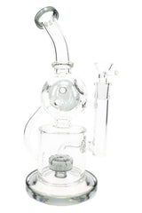 Smoke gray-accent 11½″ stemless Fabergé recycler bong with bowl slide, modern neutral accent display