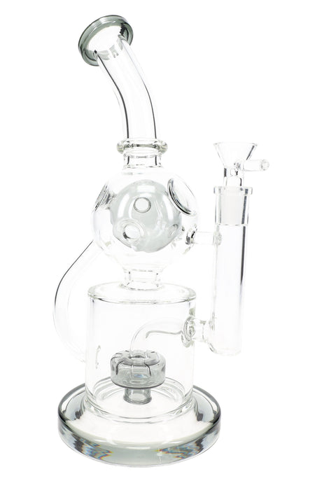 Smoke gray-accent 11½″ stemless Fabergé recycler bong with bowl slide, modern neutral accent display