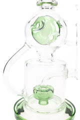 Close-up of green Fabergé egg chamber and drum percolator inside recycler base, diffusion detail photo