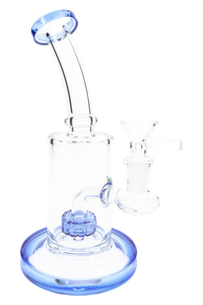 Blue-accent 7½″ stemless bent-neck straight shooter bong with 14.5 mm joint and bowl slide