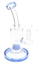 Blue-accent 7½″ stemless bent-neck straight shooter bong with 14.5 mm joint and bowl slide