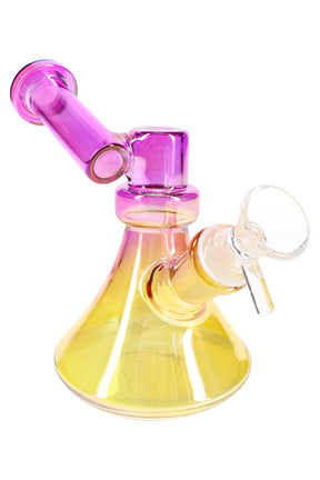 Pink-to-gold metallic 5½″ GoG sidecar bong with glass-on-glass joint and clear bowl slide, angled view
