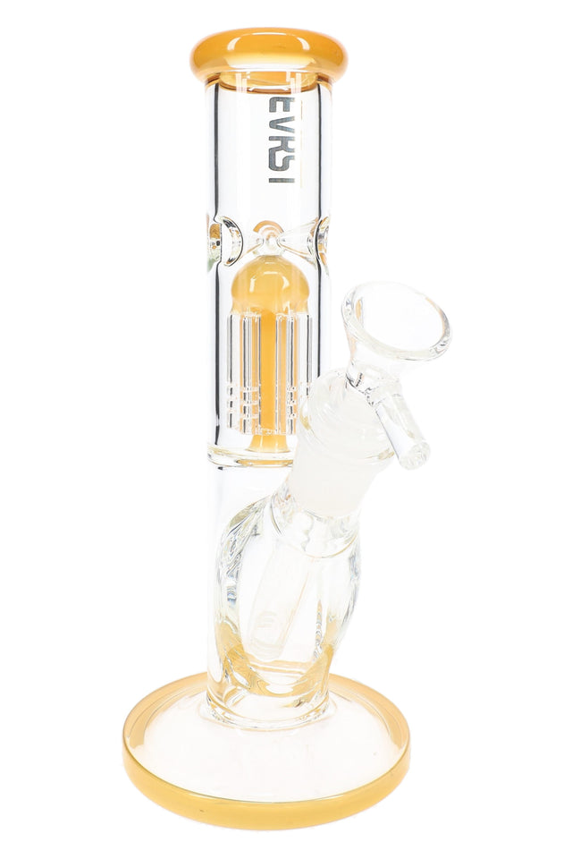 EVRST 8½″ straight shooter bong with amber accents, tree perc chamber and wide round base with angled bowl joint