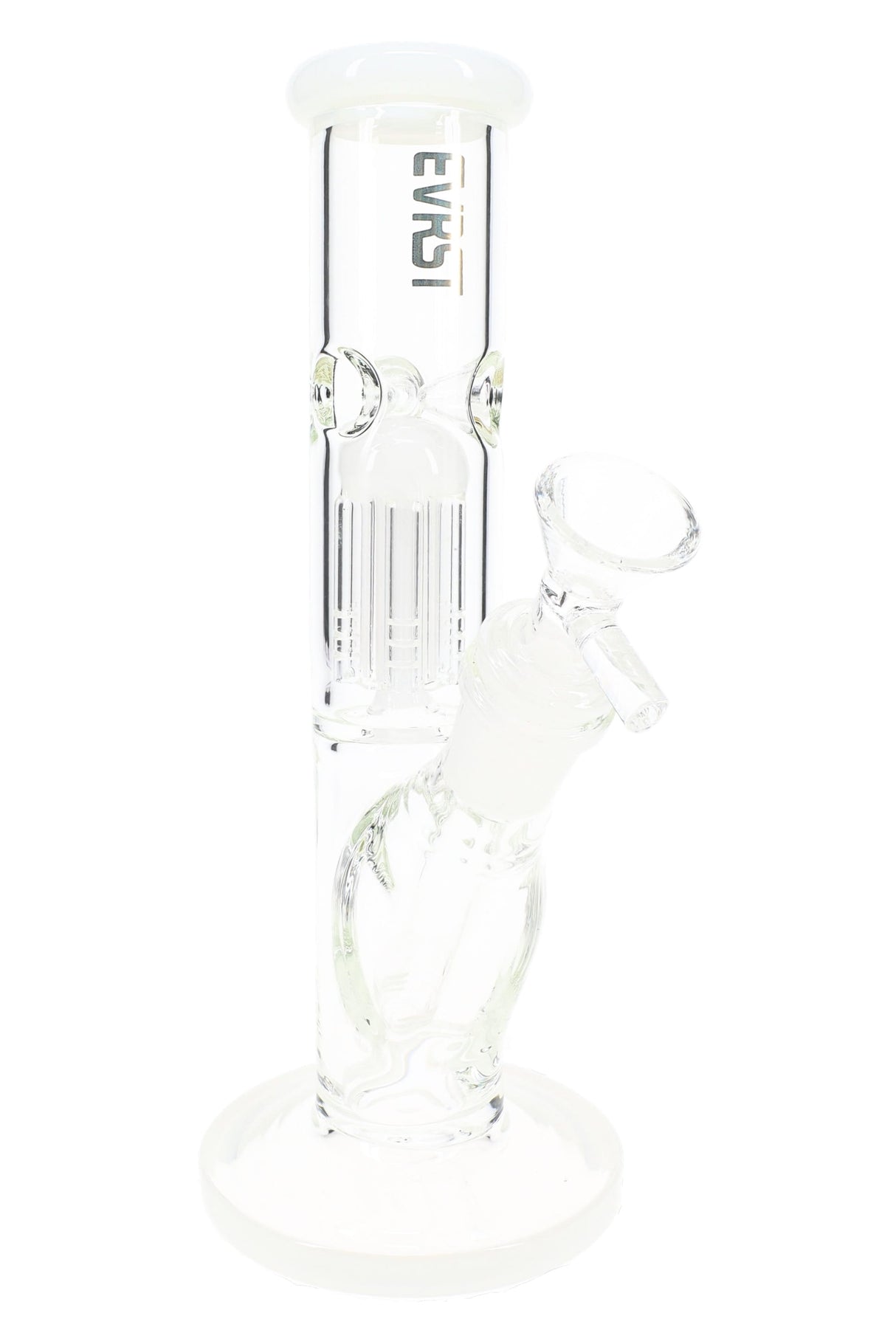 EVRST 8½″ clear straight shooter bong with white accents, tree perc diffuser and angled glass joint with bowl