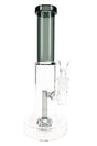 10″ stemless glass-on-glass bong with smoky gray neck accent, showerhead perc, wide base, and clear bowl