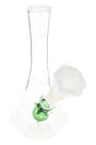 White-rim 7″ flower vase bong with white rose bowl and green stem-style downstem inside the chamber