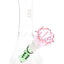 Pink-rim 7″ flower vase bong with pink rose bowl and green stem downstem, vase-style glass bong profile view