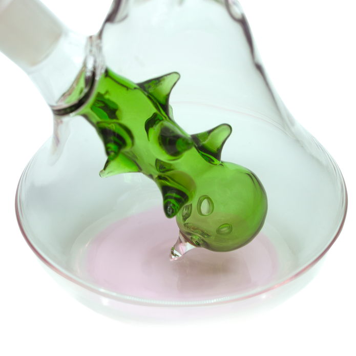 Close-up of green stem ball percolator inside base chamber, Hemper flower vase bong diffusion detail shot